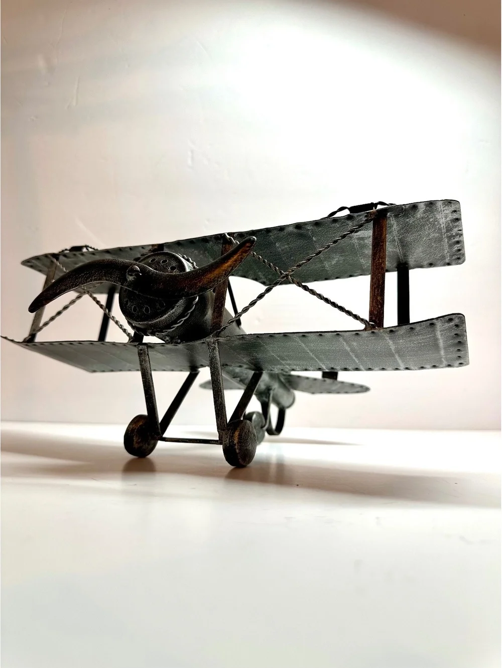 Vintage WWI-Style Metal Biplane Aircraft Desktop / Shelf Decor